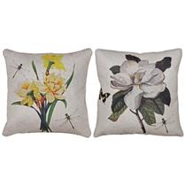 Kit 2 Capas de Almofada Linho Flor Magnólia e Narciso 43x43