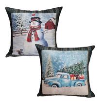 Kit 2 Capas de Almofada Natal Decorativas Sofisticada Aveludadas Natalinas Carro papai noel boneco de neve 45x45cm - Lizzi Home Decor