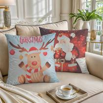 Kit 2 Capas de Almofada Natalinas 43x43cm Suede Estampa Papai Noel para Sala e Quarto Kit 2 Capas de Almofada Natalinas 43x43cm Suede Estampa Papai Noel para Sala e Quarto