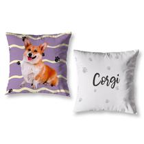 Kit 2 Capas de Almofada Quarto Pet 40cm Corgi Lilás Cachorro