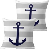 Kit 2 Capas De Almofadas Âncora Azul Navegação Marítima