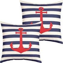 Kit 2 Capas De Almofadas Âncora Vermelho Navegação Marítima