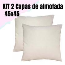 Kit 2 Capas de Almofadas Decorativas 45x45 Bege Algodão Cru Luxo - Para Sofá e Cama com Zíper