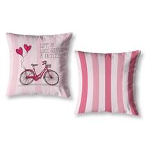 Kit 2 Capas De Almofadas Decorativas Sala Vintage Bike Rosa