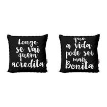 Kit 2 Capas de Almofadas Pretas Longe Se Vai Para Sofá Sala de Estar Decoração 40x40 Novadecora