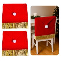 Kit 2 Capas de Cadeira Natalinas Vermelha com Barra Dourada e Pompom Decoração de Natal Kit 2 Capas de Cadeira Natalinas Vermelha com Barra Dourada e Pompom Decoração de Natal