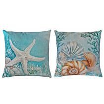 Kit 2 Capas Linho Almofada Praia Concha Estrela Do Mar 45x45 Kit 2 Capas Linho Almofada Praia Concha Estrela Do Mar 45x45