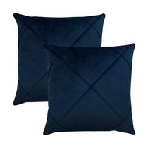 Kit 2 Capas para Almofada Drapeada em Veludo Quadrada Azul Marinho