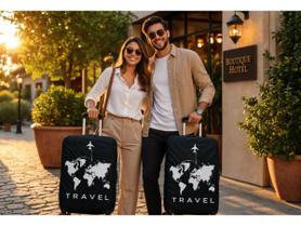 Kit 2 Capas Para Mala Bagagem Viagem Mapa Mundial Travel Tecido Elastico Identificador Resistente Kit 2 Capas Para Mala Bagagem Viagem Mapa Mundial Travel Tecido Elastico Identificador Resistente