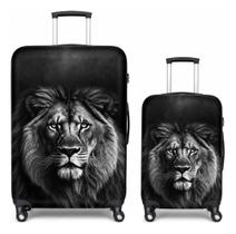 Kit 2 Capas Para Mala Estampa Leão Preto Tecido Elástico Proteção E Estilo Em Viagens