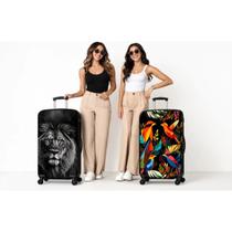 Kit 2 Capas Para Mala Viagem Ajuste Elástico Proteção Leão E Pássaros Coloridos Premium Luxo Unissex Kit 2 Capas Para Mala Viagem Ajuste Elástico Proteção Leão E Pássaros Coloridos Premium Luxo Unissex