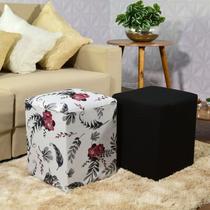 Kit 2 Capas para Puff Plus Quadrado 40X40cm Alstromérias e Preto Premium