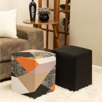 Kit 2 Capas para Puff Quadrado Plus Malha Coladinha Sueter e Preto 46 a 50 cm