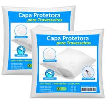Kit 2 Capas Travesseiro Impermeável Branca 50cm x 70cm Com Zíper e HipoAlergênico - M5 Confecções Kit 2 Capas Travesseiro Impermeável Branca 50cm x 70cm Com Zíper e HipoAlergênico - M5 Confecções
