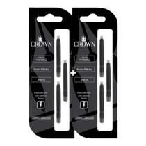 Kit 2 Cargas Caneta Crown Tinteiro Com 3 Refil CA32005 Azul Preto