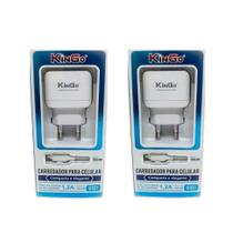 Kit 2 Carreg. Micro-Usb V8 Kingo 1.2A 5V Para Moto E6 Play