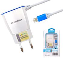 Kit 2 Carregador Bi-Volt Rápido Ecooda 3.6A 2 Usb 1,2M Compatível Iphone(IOS) EC11143-5G