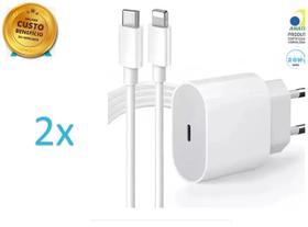 Kit 2 Carregador Fonte De Parede Turbo 20w Tipo C Cor Branco + Cabo Compativel Iphon 11 - Inova