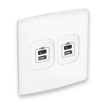 Kit 2 Carregador USB Duplo com Tomada Tipo A+C Placa e Suporte 4x4 Nereya Legrand