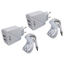 Kit 2 Carregadores Rápido 20w Tipo-C Bivolt Cabo Removível 95cm Para Carregar Até 2 Celulares ao Mesmo Tempo