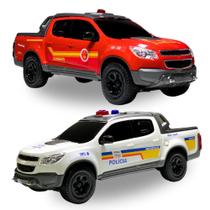 Kit 2 Carrinho Bombeiro Policial Brinquedo Pickup Militar