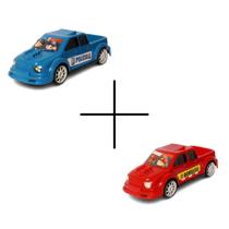 Kit 2 Carrinho Polícia e Bombeiro Pick Up Drift 28cm Colorido Adesivado Brinquedo Divertido Para Crianças