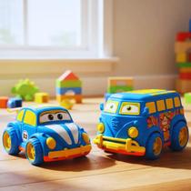 Kit 2 Carrinhos Brinquedo Menino Fusca E Van Baby Infantil Menina Presente Criancas