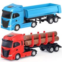 Kit 2 Carrinhos Caminhões Colocar Areia na Caçamba e Tora