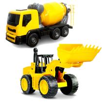 Kit 2 Carrinhos de Brinquedo Trator com Alavanca de Comando e Caminhão Betoneira Kit 2 Carrinhos de Brinquedo Trator com Alavanca de Comando e Caminhão Betoneira