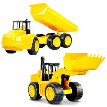 Kit 2 Carrinhos de Brinquedo Trator com Alavanca de Comando e Caminhão Terra