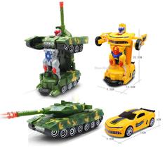 Kit 2 Carro Robo Deform Tanque + Camaro Bumblebee Luz e Som Kit 2 Carro Robo Deform Tanque + Camaro Bumblebee Luz e Som