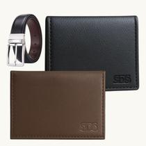 Kit 2 Carteira Masculina Couro Legítimo Preta E Café + Cinto
