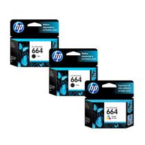 Kit 2 Cartucho HP 664 Preto F6V29AB + 1 Cartucho HP 664 Colorido F6V28AB - Originais