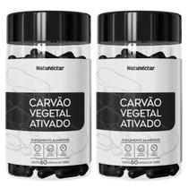 Kit 2 Carvão Vegetal Ativado Puro Suplemento Alimentar Legitimo Mineral Pó Original 120 Cápsulas Natunéctar