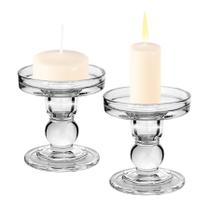 Kit 2 Castiçais De Vidro Porta Vela Enfeite Decoração Sextavado 11cm