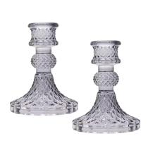 Kit 2 Castiçais De Vidro Porta Vela Enfeite Decoração Sextavado 11cm Kit 2 Castiçais De Vidro Porta Vela Enfeite Decoração Sextavado 11cm