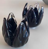KIT 2 Castiçal De Decoração Em Cristal Murano Hera PRETO