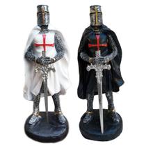 Kit 2 Cavaleiros Templarios Medievais Branco e Preto Resina