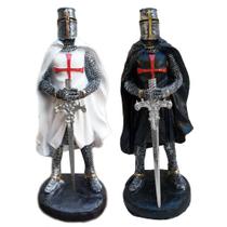 Kit 2 Cavaleiros Templarios Medievais Branco e Preto Resina