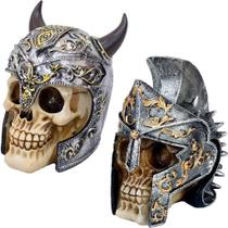 Kit 2 Caveiras Resina Capacete Medieval Viking + Romano