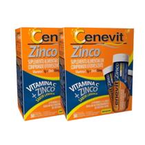 Kit 2 Cenevit Vitamina C 1g + Zinco 10mg - 30 Comp Efervescente Sabor Laranja