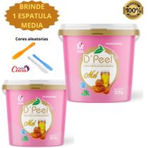Kit 2 Cera Depilação Profissional Dpeel Pote 300 Gramas + 1 Espátula Acrílica Media