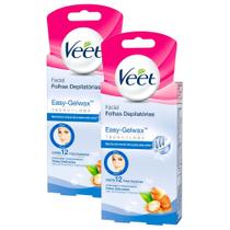 Kit 2 Cera Fria Facial Veet Peles Delicadas 12 Folhas