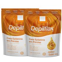 Kit 2 Cera Quente Depilatória Profissional Glitter Gold Depilflax Em Perolas 1Kg Grande Kit 2 Cera Quente Depilatória Profissional Glitter Gold Depilflax Em Perolas 1Kg Grande