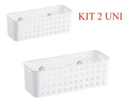 kit 2 Cesta Organizadora C/ Ventosa Multiuoso 18x9x12 Branc