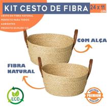 Kit 2 Cesta Organizadora Palha Multiuso em Fibra Natural 24x11 cm Mocca com Alça