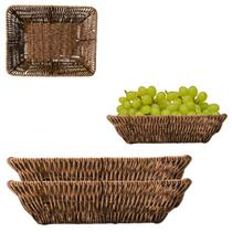 Kit 2 Cesta Retangular Fruteira Trançada Para Servir 25,5cm