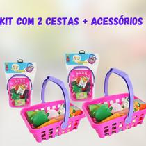 kit 2 cestas de supermercado infantil, brinquedo, com frutas