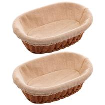 Kit 2 Cestas Porta Pão 24x17cm Oval Rattan Plástico Forro Te Kit 2 Cestas Porta Pão 24x17cm Oval Rattan Plástico Forro Te