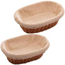 Kit 2 Cestas Porta Pão 27x20cm e 24x17cm Oval Rattan Plástic